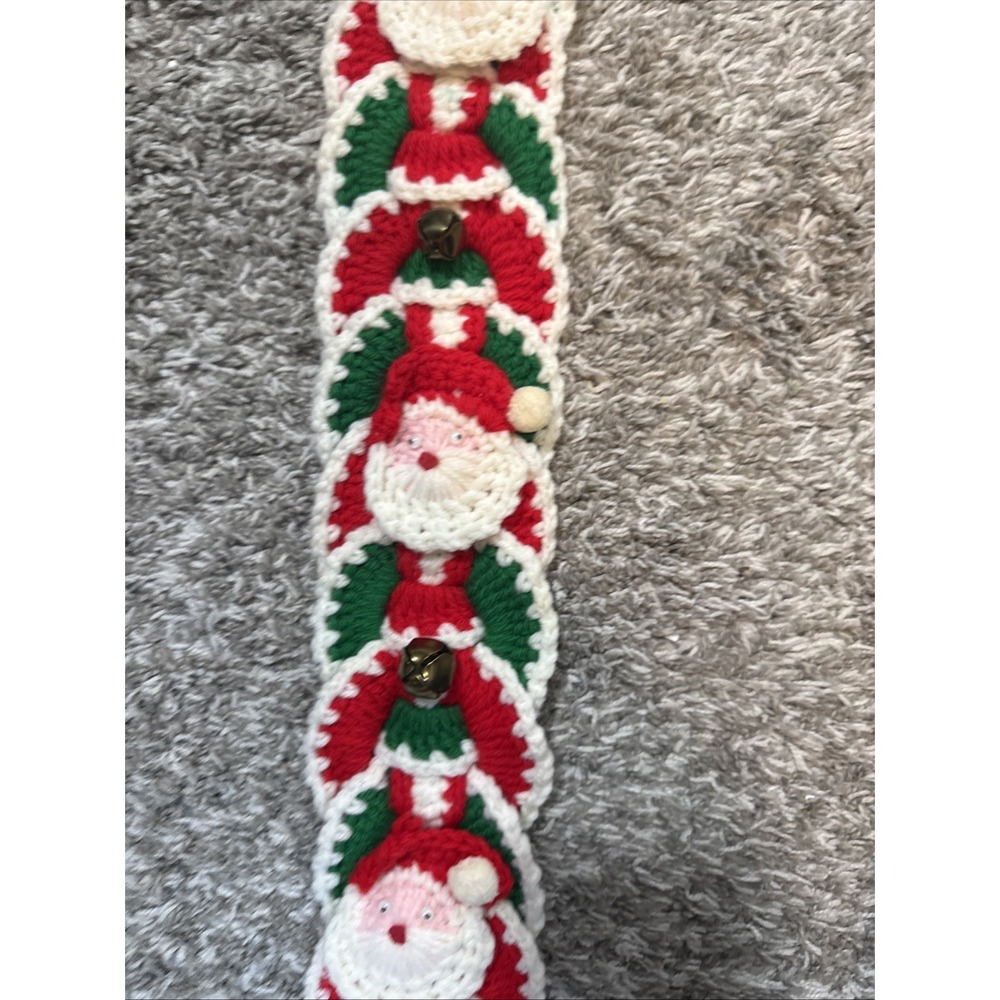 Handmade Crocheted Christmas Bell Santa Wall Hanging Vintage Holiday - Picture 4 of 8